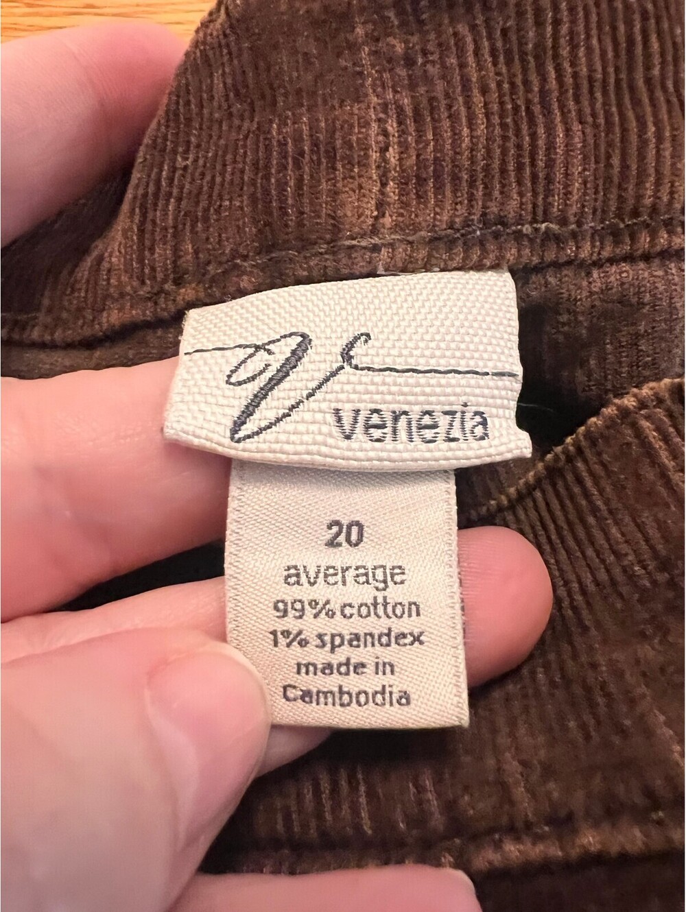Venezia Brown Corduroy Pants Size 20 with Waist Cut Detail - Picture 2 of 9